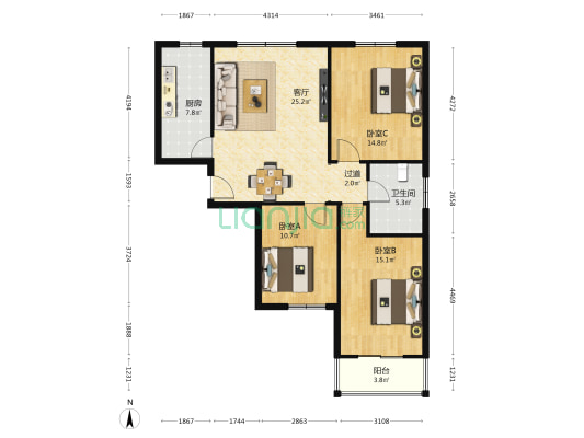 桃林家园 3室1厅1卫 123平方