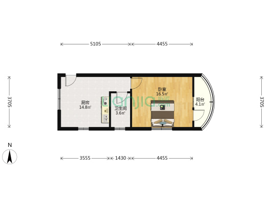 卫山头小区 1室0厅1卫 51平方