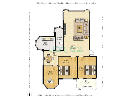 南湖公园居民小区 3室2厅1卫 95平方
