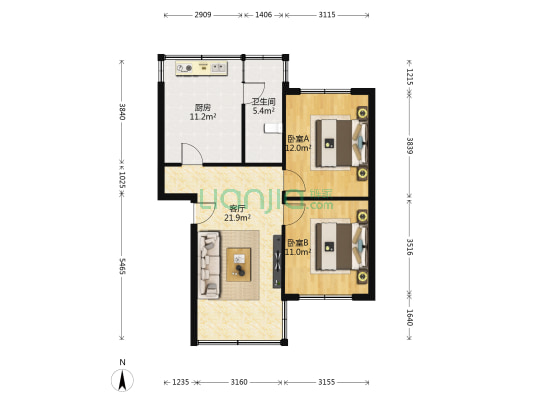 友谊路117号 2室1厅1卫 51平方
