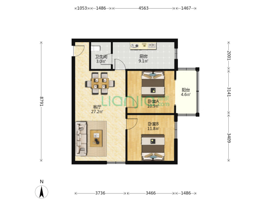 建新西路 2室1厅1卫 77平方