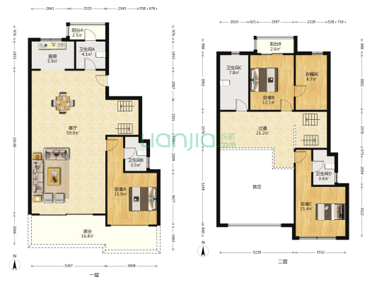 鸿园银杏苑 3室1厅4卫 206平方