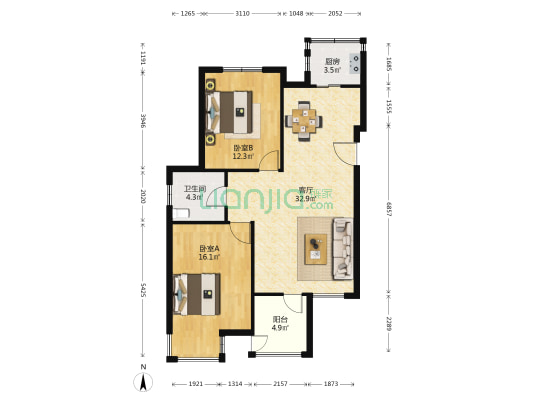 弘泽天泽 2室1厅1卫 97平方