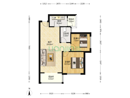 永兴陵蘭府 2室1厅1卫 61平方