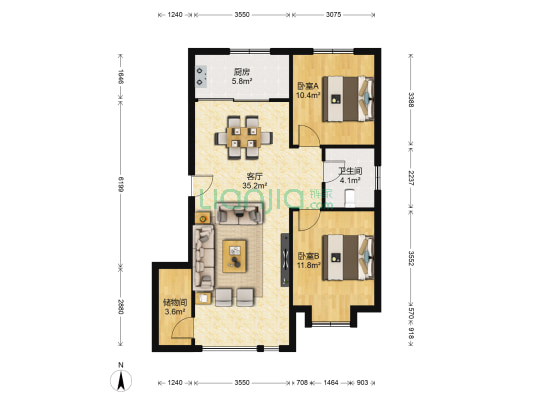经纬印象小区 2室1厅1卫 97平方
