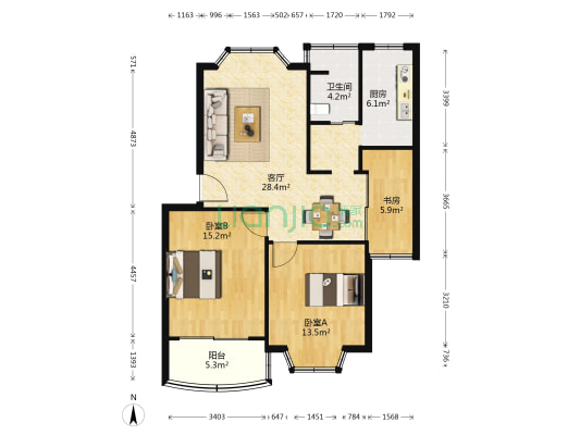 富仕名邸 3室1厅1卫 92平方