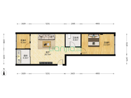 林家佳苑 2室1厅1卫 69平方