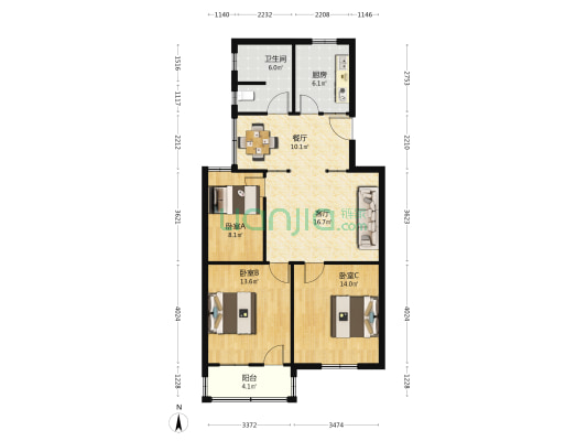 荣安花园小区 3室2厅1卫 94平方