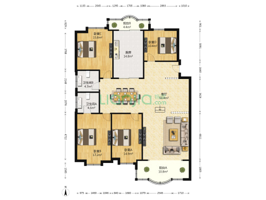 阳光小筑 4室1厅2卫 161平方