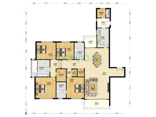 华府天地 4室1厅4卫 276平方