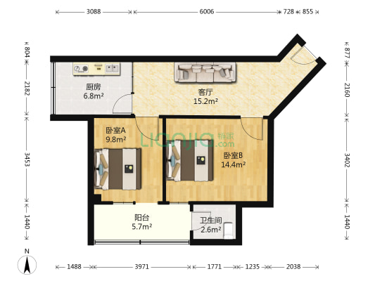 新城国际 2室1厅1卫 75平方