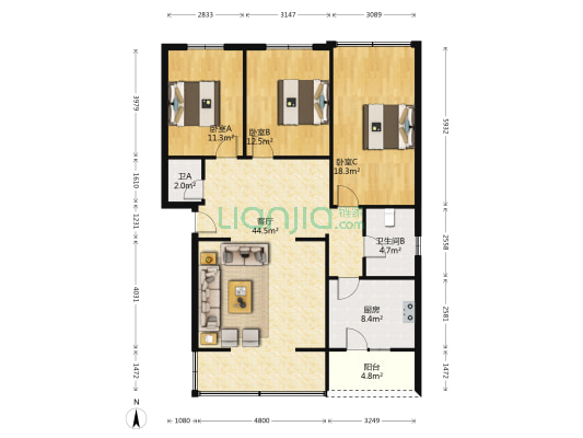 五津北路109号 3室1厅2卫 106平方