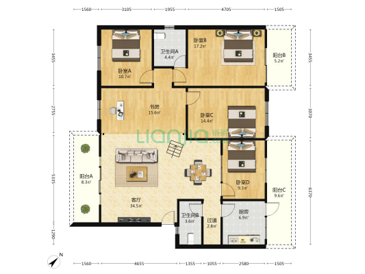 泰山新城桂花苑 5室1厅2卫 153平方