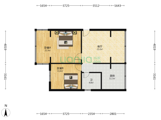 一环路东三段99号附1号 2室1厅1卫 82平方