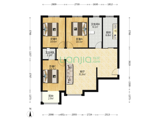 联合七号院2期  精装三居室 房本满二-户型图