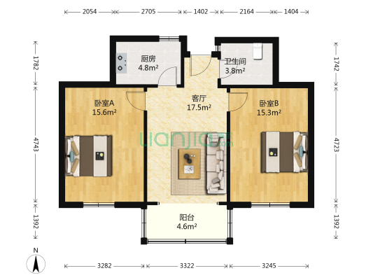 农广校宿舍 2室1厅1卫 69平方