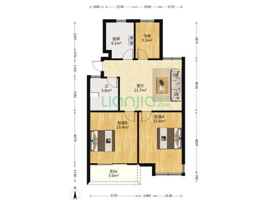 运河人家霞川坊 3室1厅1卫 86平方
