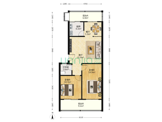 东方热电住宅楼 2室2厅1卫 89平方