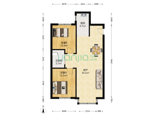 文华苑B区 2室1厅1卫 87平方