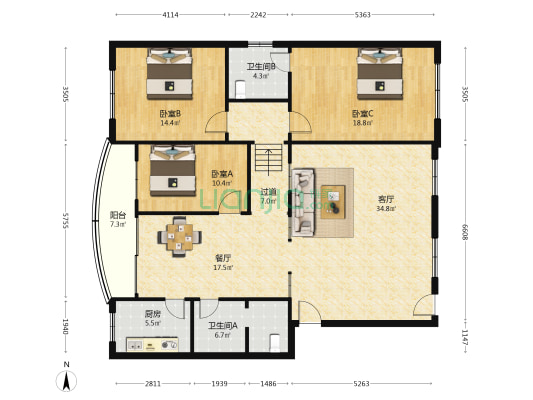 花园小区 3室2厅2卫 146平方