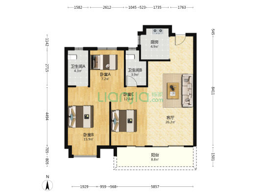 中交澄园 3室1厅2卫 110平方