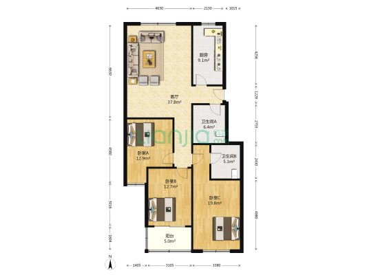 历山路48-2号 3室1厅2卫 140平方