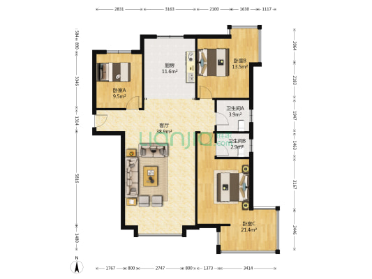 涿州万悦城精典大三居       出售-户型图