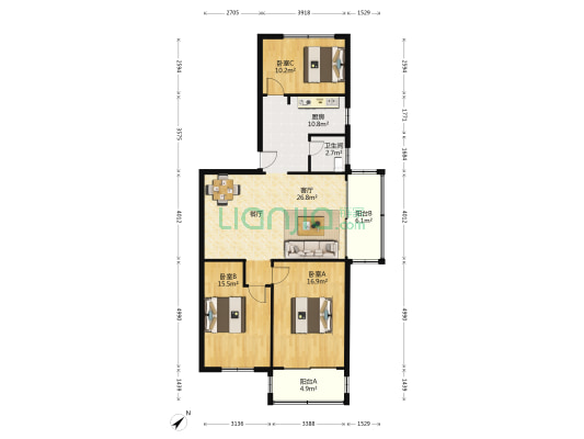 同心城 3室1厅1卫 115平方