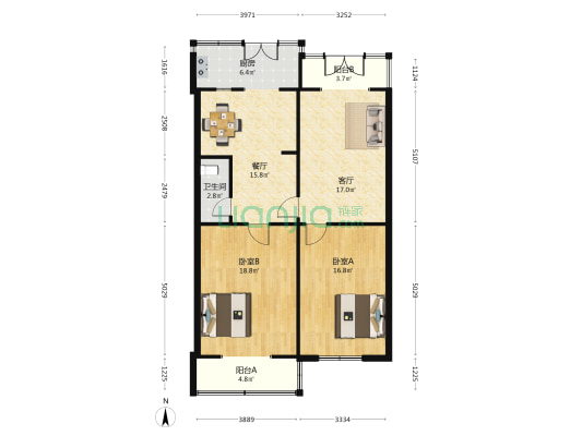 龙门街 2室2厅1卫 100平方
