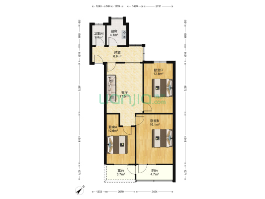 银丝街5号 3室1厅1卫 90平方