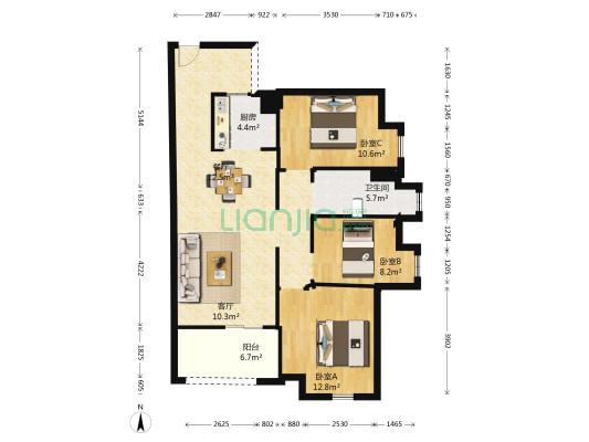 保利中央公园 3室2厅1卫 102平方