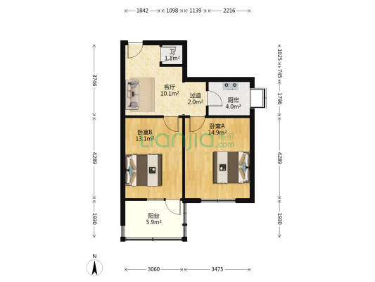 省测绘局宿舍 2室1厅1卫 63平方