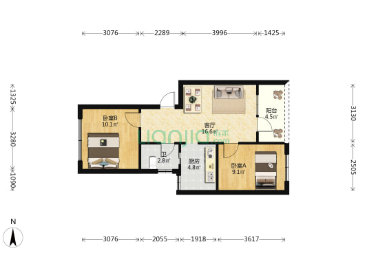 金美花园 2室1厅1卫 58平方