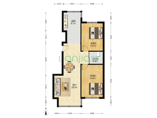 南城家园G区 2室1厅1卫 90平方