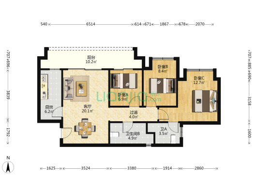 ：纯洋房小区住家精装三房适宜居住金科物业配套齐全-户型图