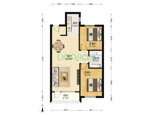 中海城锦城 2室1厅1卫 86平方