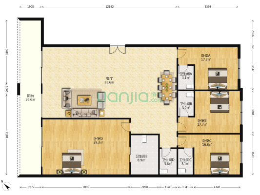 金太阳公馆 4室1厅5卫 265平方