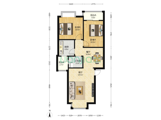 圣陶苑 2室2厅1卫 80平方