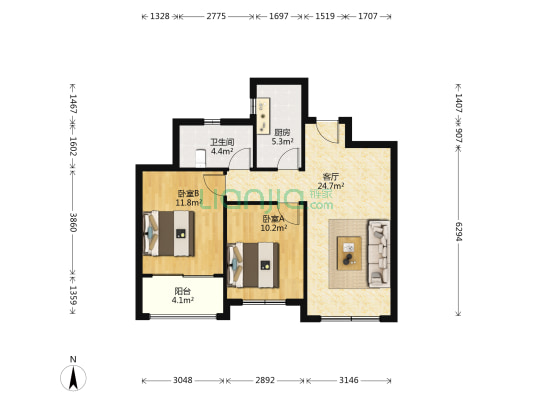 我家阳光1号 2室1厅1卫 82平方