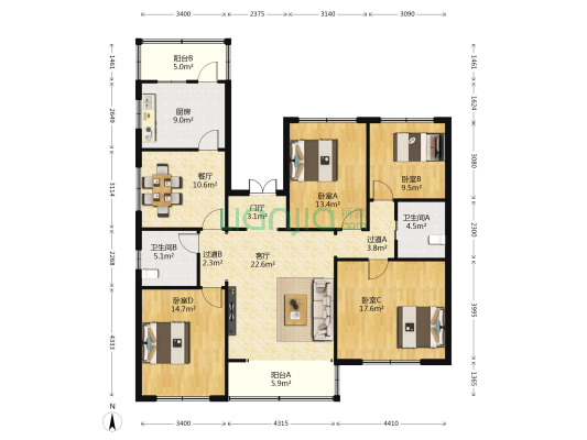凤鸣小区北院 4室2厅2卫 149平方
