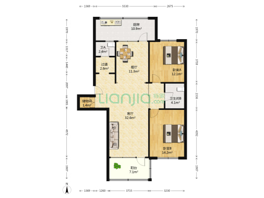 省棉麻公司宿舍 2室2厅2卫 115平方