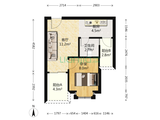 广联时代公寓 1室1厅1卫 42平方
