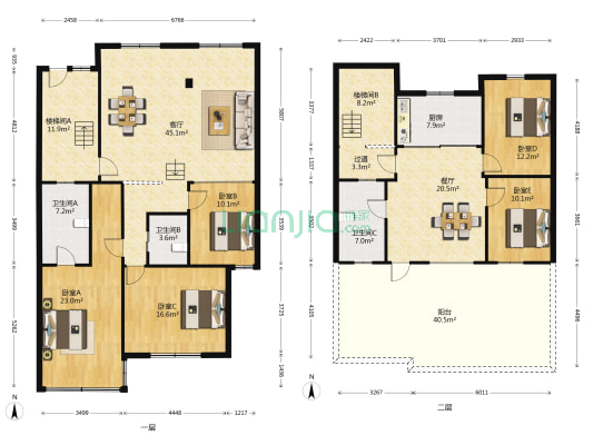 三元公寓 5室2厅3卫 186平方