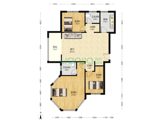 明基铂宫 3室1厅2卫 126平方