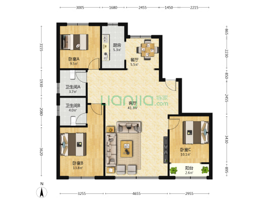 廊坊阳光郡 3室2厅2卫 139平方