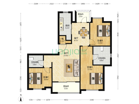 浦发壹滨江(崮山北路99弄) 3室2厅2卫 150平方