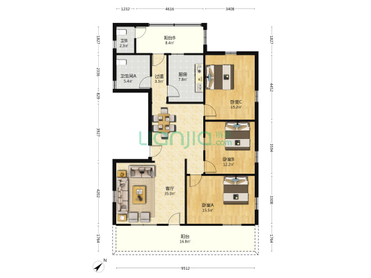 涌边路 3室1厅2卫 155平方