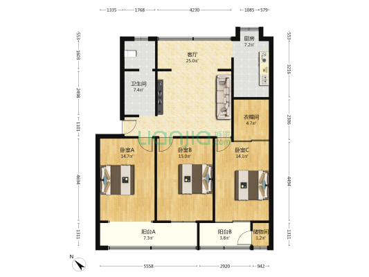回天小区 3室1厅1卫 118平方