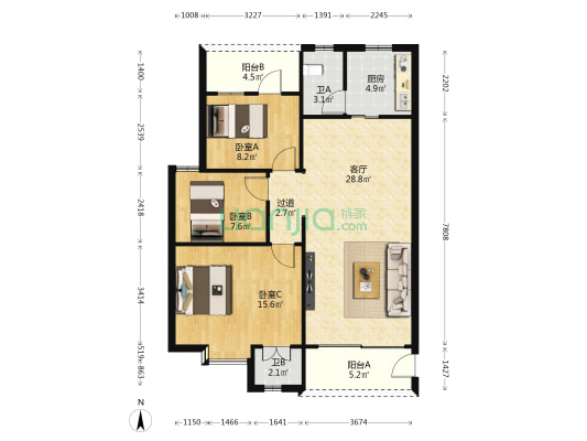 丽苑 3室1厅2卫 100平方