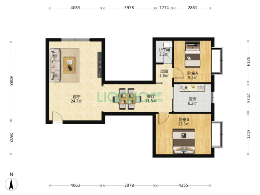 健康家园 2室2厅1卫 98平方